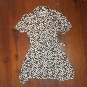 Forever 21 Black Floral Collared Shirt Dress